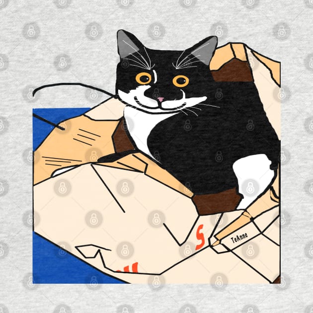 Cute Tuxedo cat in a paper bag Copyright by TeAnne by TeAnne